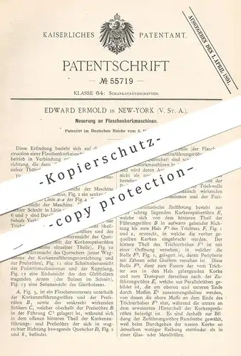 original Patent - Edward Ermold , New York , USA , 1890 , Flaschenkorkmaschine | Flaschenkork | Flaschen - Korken !!!