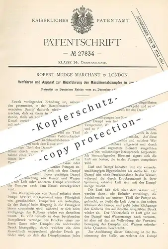 original Patent - Robert Mudge Marchant , London , 1883 , Rückführung von Dampf in Kessel | Dampfkessel , Dampfmaschine