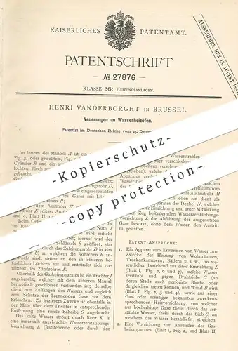 original Patent - Henri Vanderborght , Brüssel , 1883 , Wasserheizofen | Wasser - Heizofen | Ofen , Ofenbauer , Heizung