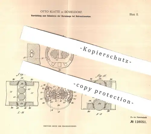 original Patent - Otto Klatte , Düsseldorf , 1900 , Schmieren der Dornstange am Rohrwalzwerk | Walzwerk , Walze , Walzen