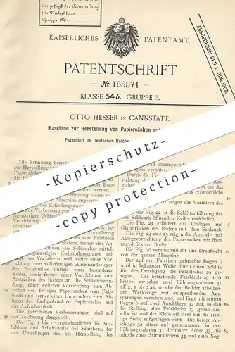original Patent - Otto Hesser , Canstatt / Stuttgart , 1905 , Papiersäcke mit Kreuzboden | Papier - Tüte | Papierfabrik