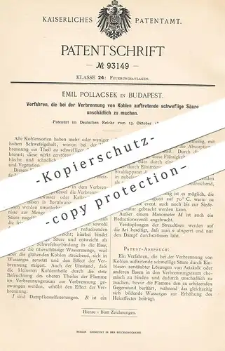 original Patent - Emil Pollacsek , Budapest , 1896 , Schwefelsäure bei Verbrennung von Kohle unschädlich machen | Chemie