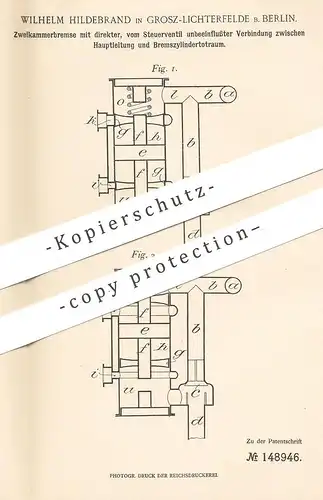 original Patent - Wilhelm Hildebrand , Berlin / Groß Lichterfelde , 1902 , Zweikammerbremse | Bremse , Bremsen !!!