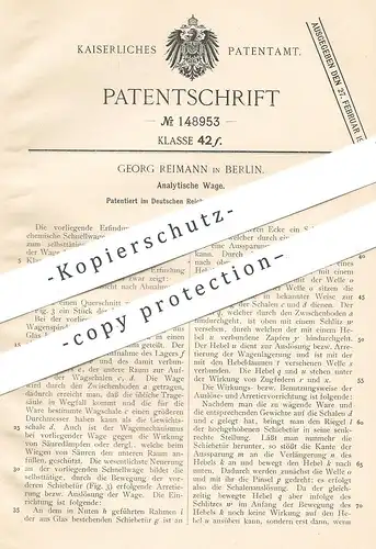 original Patent - Georg Reimann , Berlin , 1903 , Analytische Waage | Waagen , Wiegen , chemische Schnellwaage !!!