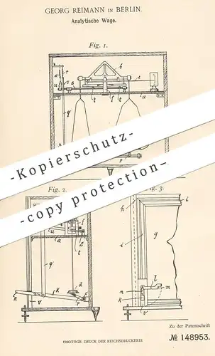 original Patent - Georg Reimann , Berlin , 1903 , Analytische Waage | Waagen , Wiegen , chemische Schnellwaage !!!