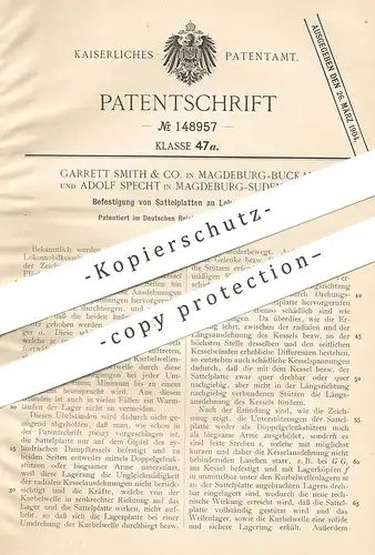 original Patent - Garrett Smith & Co. , Adolf Specht , Mageburg , 1903 , Sattelplatten am Lokomobil - Kessel !!!