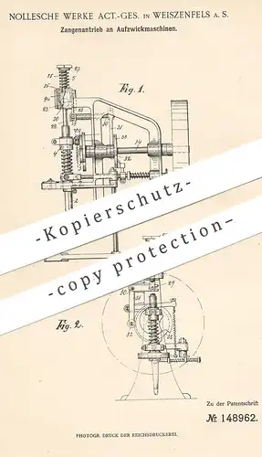 original Patent - Nollesche Werke AG , Weißenfels , 1902 , Zangenantrieb an Aufzwickmaschinen | Leder , Sattler !!!