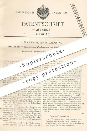 original Patent - Hermann Picker , Darmstadt , 1902 , Weichmachen von Gewebe | Stoff , Weben , Weber , Fasern !!!