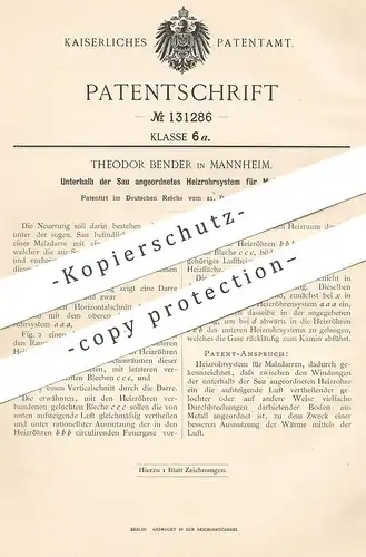 original Patent - Theodor Bender , Mannheim , 1900 , Heizrohrsystem für Malzdarren | Malz - Darre | Heizung für Darren