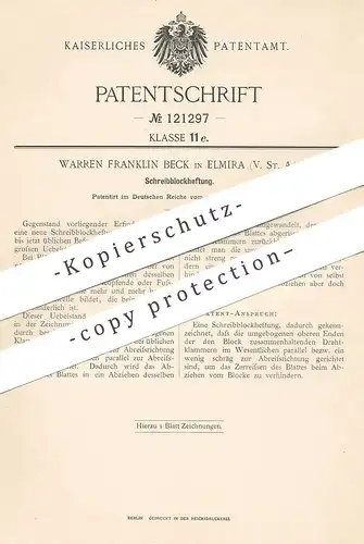 original Patent - Warren Franklin Beck , Elmira , USA , 1900 , Schreibblockheftung | Schreibblock | Papier , Ordner !!!