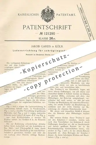 original Patent - Jakob Gareis , Köln / Rhein , 1900 , Ladevorrichtung für schräge Retorten | Retorte | Gas , Ofen !!!