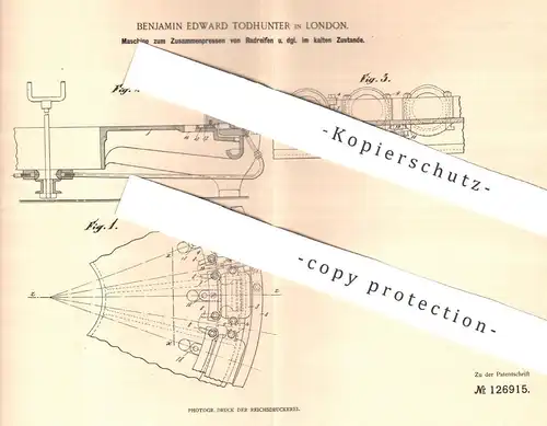 original Patent - Benjamin Edward Todhunter , London , England , 1900 , Zusammenpressen von kalten Radreifen , Reifen !