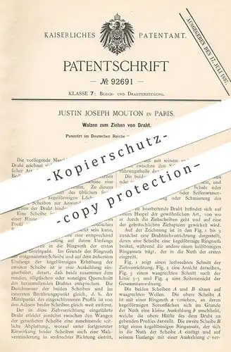 original Patent - Justin Joseph Mouton , Paris , 1896 , Walzen zum Ziehen von Draht | Drähte , Blech , Metall , Walze !