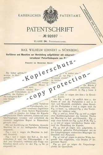 original Patent - Max Wilhelm Lehnert , Nürnberg , 1895 , Herst. von Pulverfalzkapseln aus Papier | Papierfabrik !!