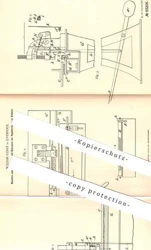 original Patent - William Corfe , Liverpool , 1896 , Beschneiden u. Bedrucken der Buch - Ränder | Buchbinder , Bücher !!