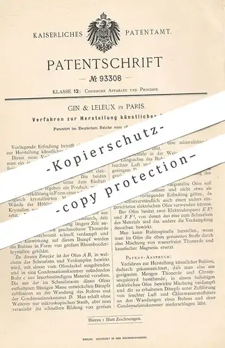 original Patent - Gin & Leleux , Paris , 1896 , Herstellung künstlicher Rubine | Rubin | Edelstein , Kristall , Chemie !