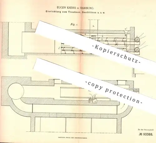 original Patent - Eugen Kreiss , Hamburg , 1896 , Einrichtung zum Trocknen , Destillieren | Destille , Destillation !!!