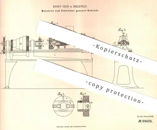original Patent - Ernst Rein , Bielefeld 1892 , Schneiden genauer Gewinde | Metallgewinde , Metall , Schraube , Werkzeug