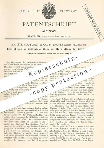 original Patent - Société Couturat & Co. , Troyes , Aube , Frankreich , 1883 , Herst. von Schleifen am Kulierwirkstuhl !