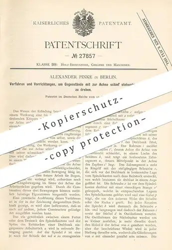 original Patent - Alexander Pinke , Berlin , 1884 , Drehbank | Drehen , Dreher | Holz , Werkzeug , Tischler , Drechseln