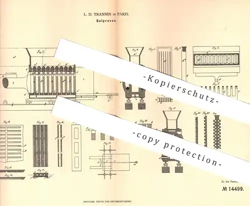 original Patent -  L. D. Trannin , Paris , 1880 , Ölpresse und Luftpumpe | Öl - Presse | Pressen !!!