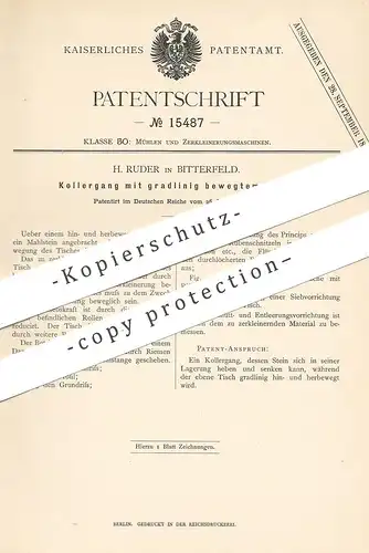 original Patent - H. Ruder , Bitterfeld , 1881 , Kollergang mit gradlinig bewegtem Tisch | Mühle , Mühlen , Müllerei !!