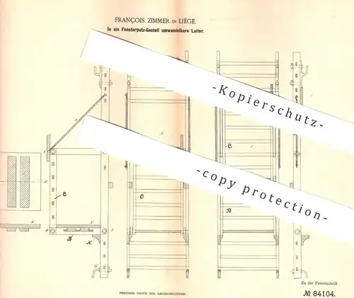 original Patent - François Zimmer , Liège , 1895 , Leiter , Fensterputz-Gestell | Stufenleiter , Fenster , Haushalt !!