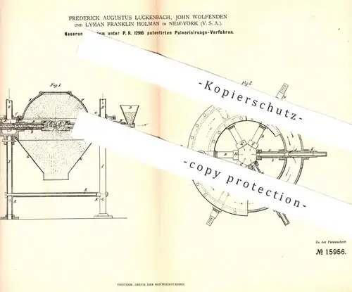 original Patent - Frederick Augustus Luckenbach , John Wolfenden , Lyman Franklin Holman , New York USA , Pulverisierung