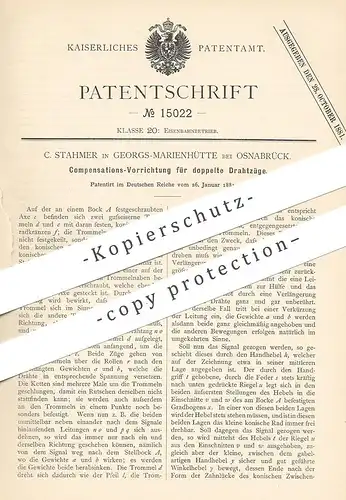 original Patent - C. Stahmer , Georgs-Marienhütte / Osnabrück , 1881 ,  doppelte Drahtzüge | Eisenbahn , Zug , Getriebe