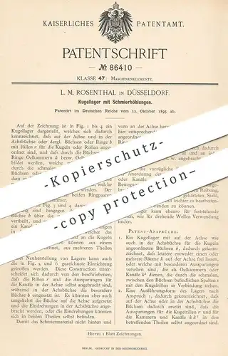 original Patent - L. M. Rosenthal , Düsseldorf , 1895 , Kugellager mit Schmierhöhlungen | Maschinen | Motor , Motoren !