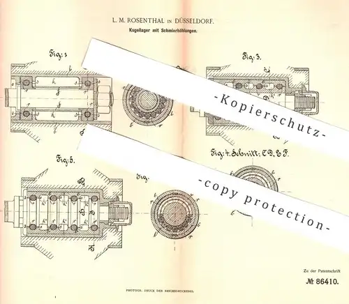 original Patent - L. M. Rosenthal , Düsseldorf , 1895 , Kugellager mit Schmierhöhlungen | Maschinen | Motor , Motoren !