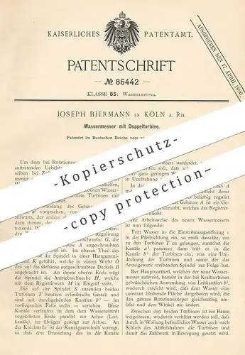 original Patent - Joseph Biermann , Köln / Rhein , 1894 , Wassermesser mit Doppelturbine | Wasser | Turbine , Rotation