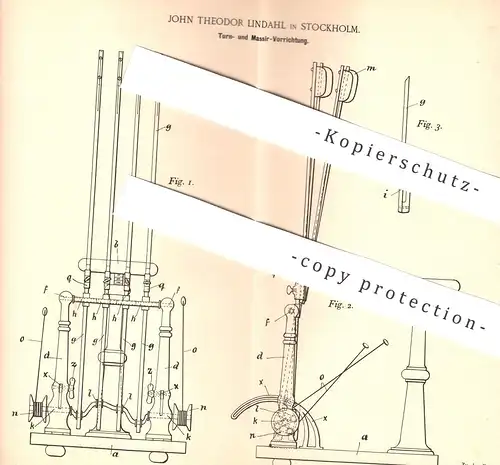 original Patent - John Theodor Lindahl , Stockholm Schweden , 1895 , Vorrichtung für Massage , Sport , Turnen | Fitness