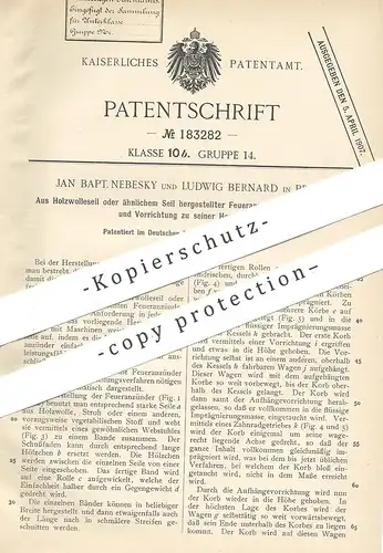 original Patent - Jan Bapt. Nebesky , Ludwig Bernard , Prag  1906 ,  Feueranzünder aus Holzwolle - Seil | Feuer Anzünder