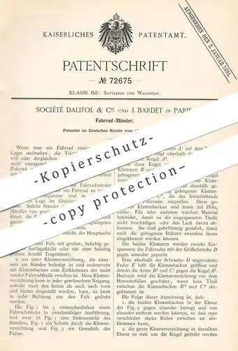 original Patent - Société Dalifol & Cie , J. Bardet , Paris , Frankreich , 1893 , Fahrradständer | Fahrrad - Ständer !!!