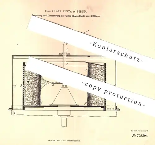 original Patent - Clara Fesca , Berlin , 1893 , Gewinnung und Konservierung von Schlämpe | Kartoffel - Brennerei !!!