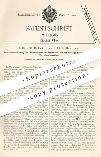 original Patent - Joseph Bovier , Liège , Belgien , 1899 , Verschluss für Minenkammer | Minen , Bohrer , Munition !!!