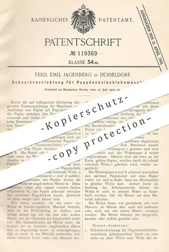 original Patent - Ferd. Emil Jagenberg , Düsseldorf  1900 , Pappdeckelbeklebemaschine | Pappe - Deckel | Papier - Kleber