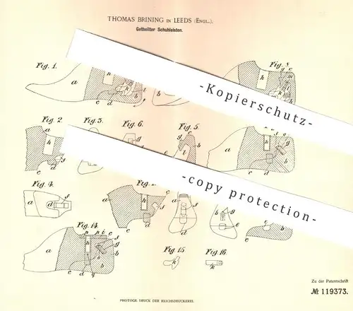 original Patent - Thomas Brining , Leeds , England , 1900 , Geteilter Schuhleisten | Schuhe , Schuster , Schuhwerk !!!