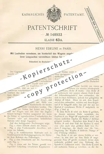 original Patent - Henri Edeline , Paris , Frankreich 1903 , Stütze für zweirädrige Fahrzeuge | Karre , Hänger , Stützrad