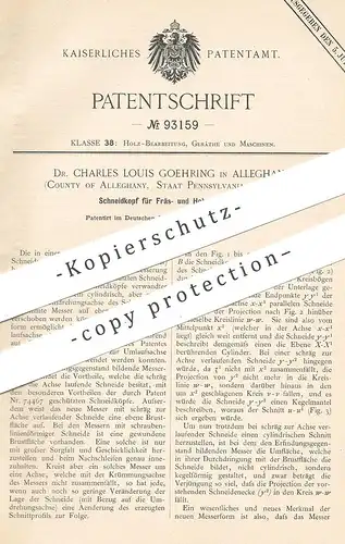 original Patent - Dr. Charles Louis Goehring , Alleghany , Pennsylvania USA  1896 , Schneidkopf für Fräse , Hobel | Holz