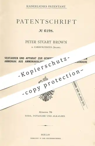 original Patent - Peter Stuart Brown , Carrickfergus , Irland , 1878 , Gewinnung von schwefelsaurem Ammoniak | Teer !!