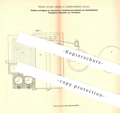 original Patent - Peter Stuart Brown , Carrickfergus , Irland , 1878 , Gewinnung von schwefelsaurem Ammoniak | Teer !!