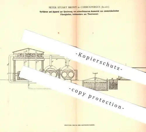 original Patent - Peter Stuart Brown , Carrickfergus , Irland , 1878 , Gewinnung von schwefelsaurem Ammoniak | Teer !!