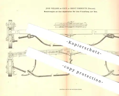 original Patent - John William de Caux , Great Yarmouth , England , 1880 , Fischfanggerät | Fischer , Fischerei , Fische