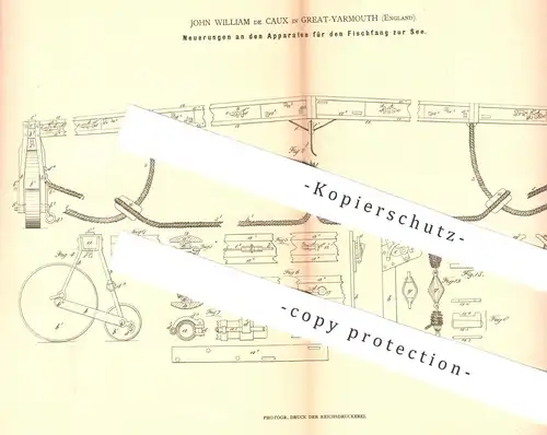 original Patent - John William de Caux , Great Yarmouth , England , 1880 , Fischfanggerät | Fischer , Fischerei , Fische