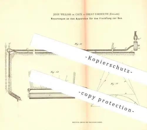 original Patent - John William de Caux , Great Yarmouth , England , 1880 , Fischfanggerät | Fischer , Fischerei , Fische