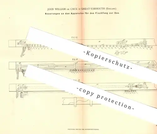 original Patent - John William de Caux , Great Yarmouth , England , 1880 , Fischfanggerät | Fischer , Fischerei , Fische