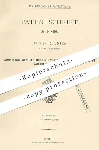 original Patent - Henry Regnier , Schlan / Böhmen , 1879 , Dampfmaschinen - Steuerung | Motor , Regulator , Motoren !!!