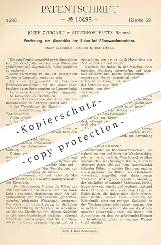 original Patent - Josef Zveigart , Adlerkosteletz / Böhmen , 1880 , Abscheiden der Steine bei Rüben - Waschmaschine !!